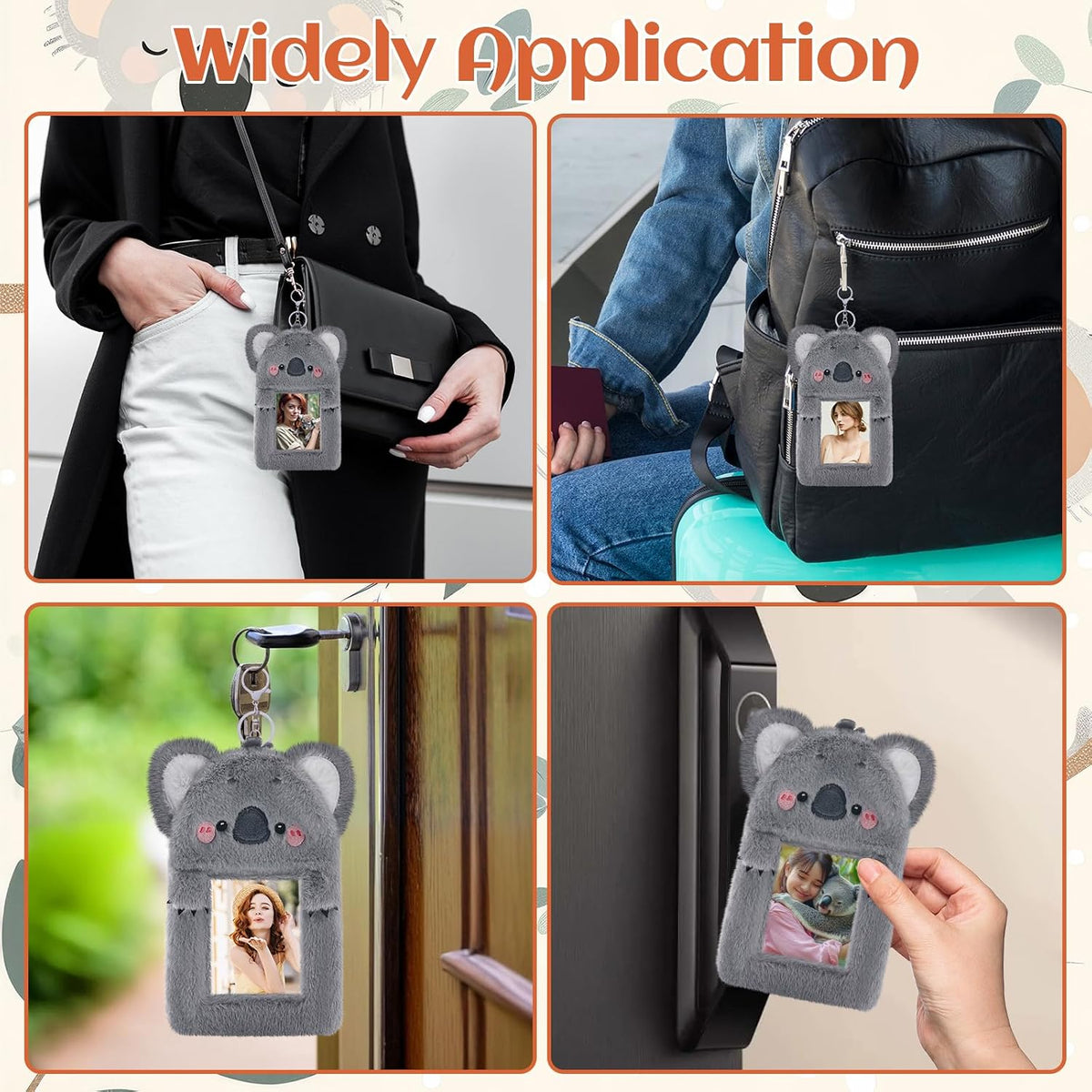 NEWEST Koala Plush Kpop Photocard Holder with Keychain, Cute Koala ID Badge Holder Protector, Soft 3 Inch Cartoon Animal Photo Case Sleeves Stationery for Idol ID Card Student Worker Bag Charm