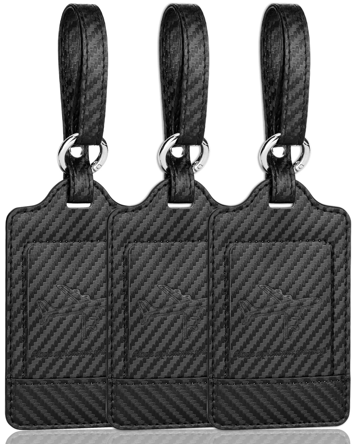 Teskyer Leather Luggage Tags for Suitcases, 3 Pack, Black