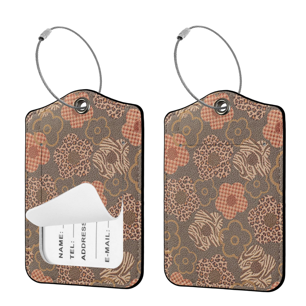 Seorsok 2 PCS Luggage Travel Tags for Suitcases,Cute Pink Leopard PU Leather Name Tag with Privacy Cover&ID Label Address Card and Durable Metal Ring Suitable for Men Women Handbags Backpack,Pink