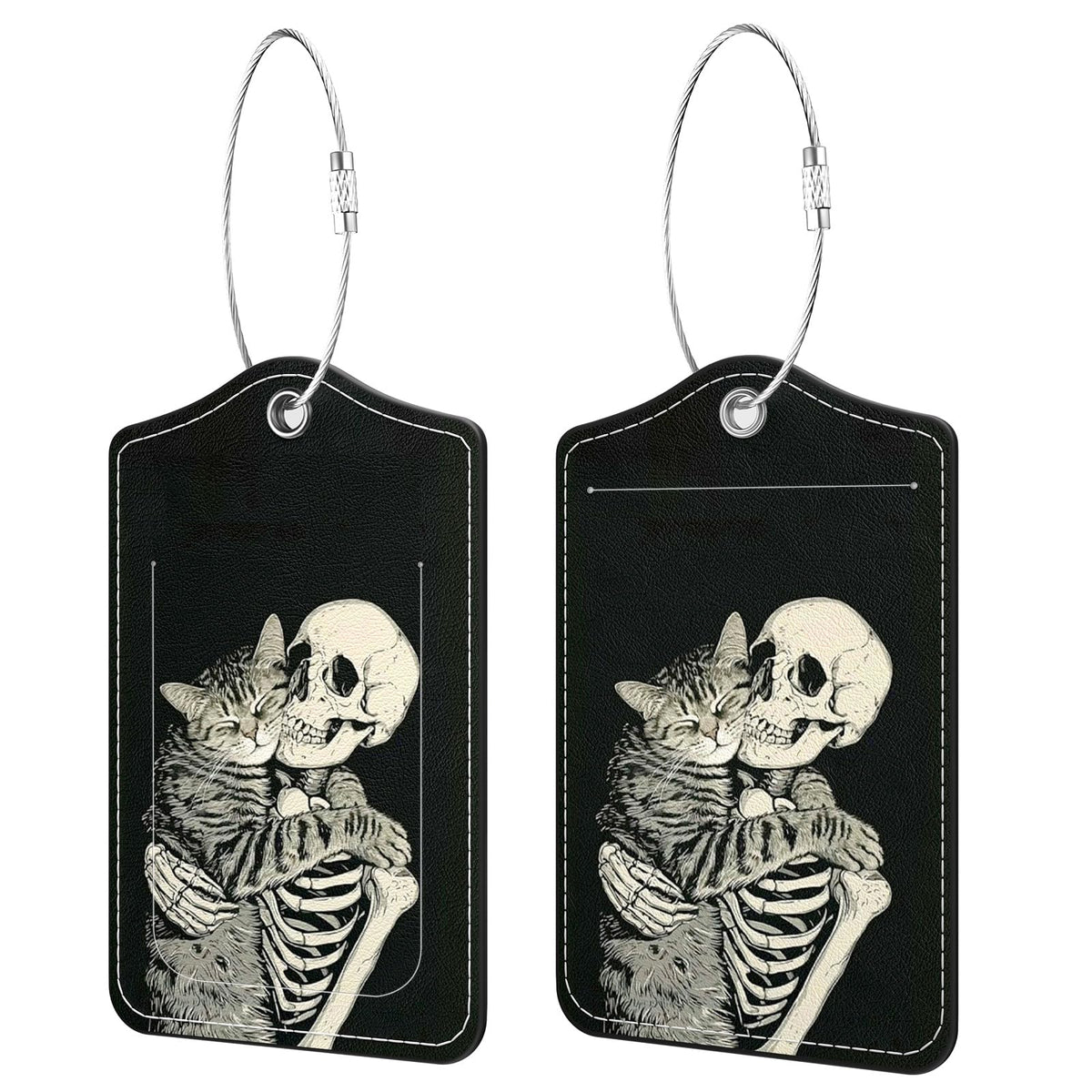 2 Pack PU Leather Luggage Tags for Suitcases, Black Gold Marble
