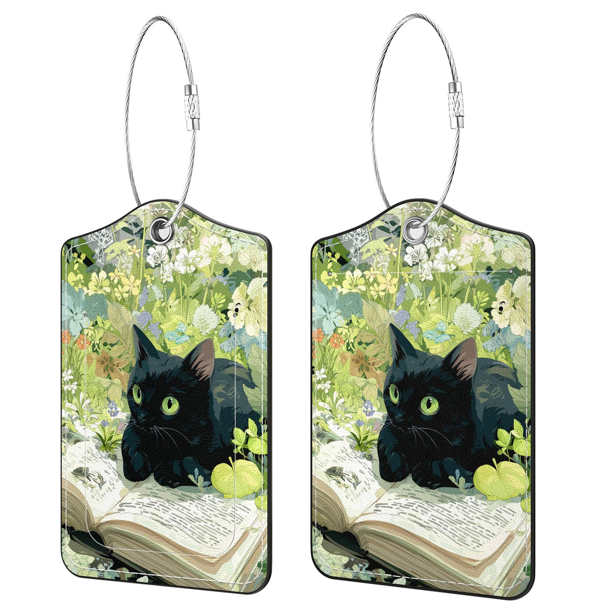 2 Pack PU Leather Luggage Tags for Suitcases, Black Gold Marble