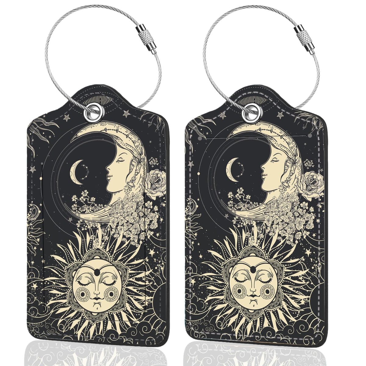 2Pack Luggage Tags for Suitcases, Cute Unique Pu Leather Cruise Luggage Tag with Privacy Cover ID Label Address Card and Metal Ring Suitable for Women Men Kids Travel Bag Linear Flower