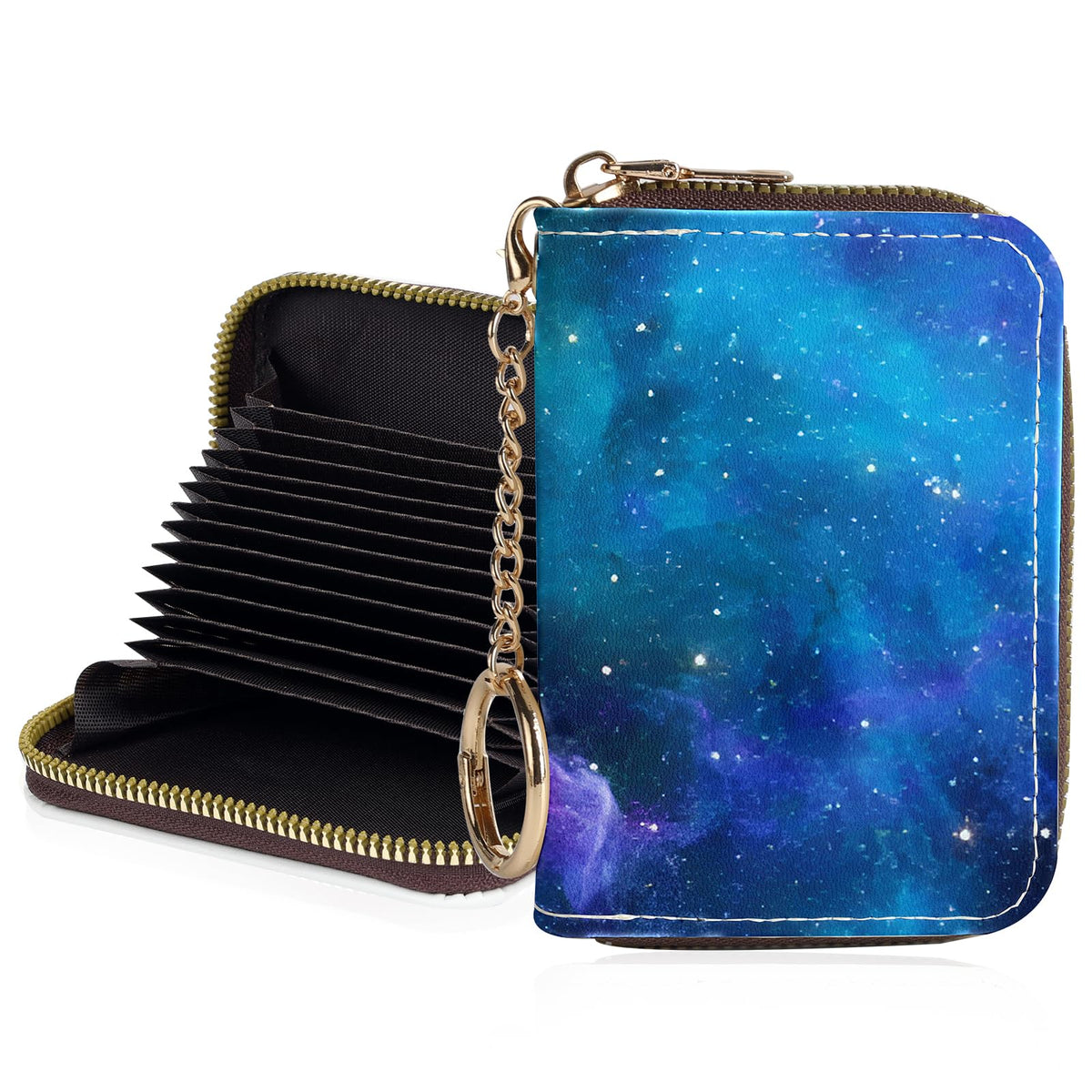 Credit Card Holder for Women,Small Rfid Wallet with Keychain Zipper,Cute PU Leather Card Case Wallet，Accordion Credit Card Wallets Gift,Flowers and Black Cat B