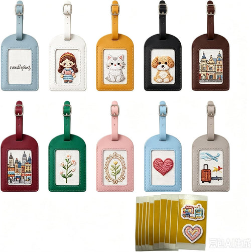 10PCS Self Finishing Needlepoint Luggage Tag Blanks PU Leather Luggage Tags with 1.77 x 2.68 Inch Canvas Opening Clear ID Window DIY Travel Tags