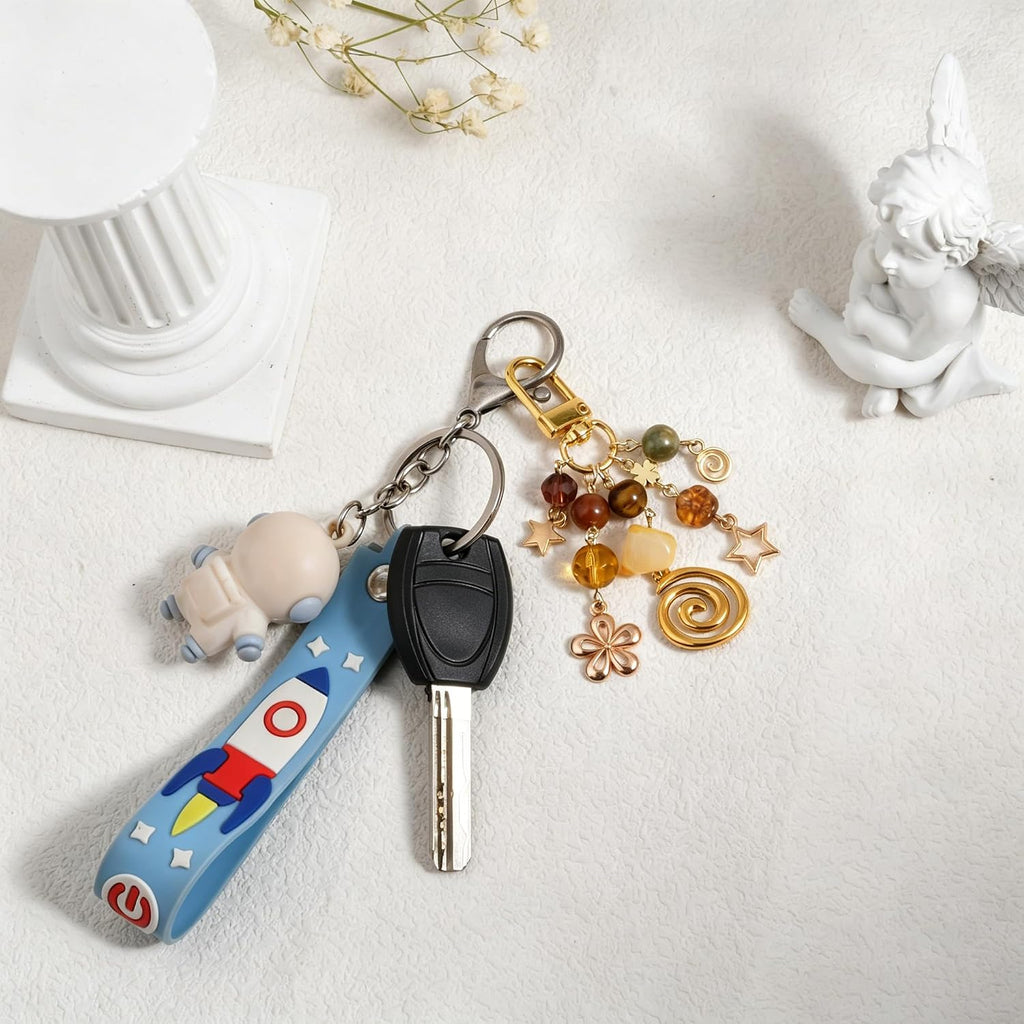 Boho Y2K Keychain Aesthetic Cute Beaded Bag Charm Hippie Stone Crystal Purse Charms Accessory Gifts