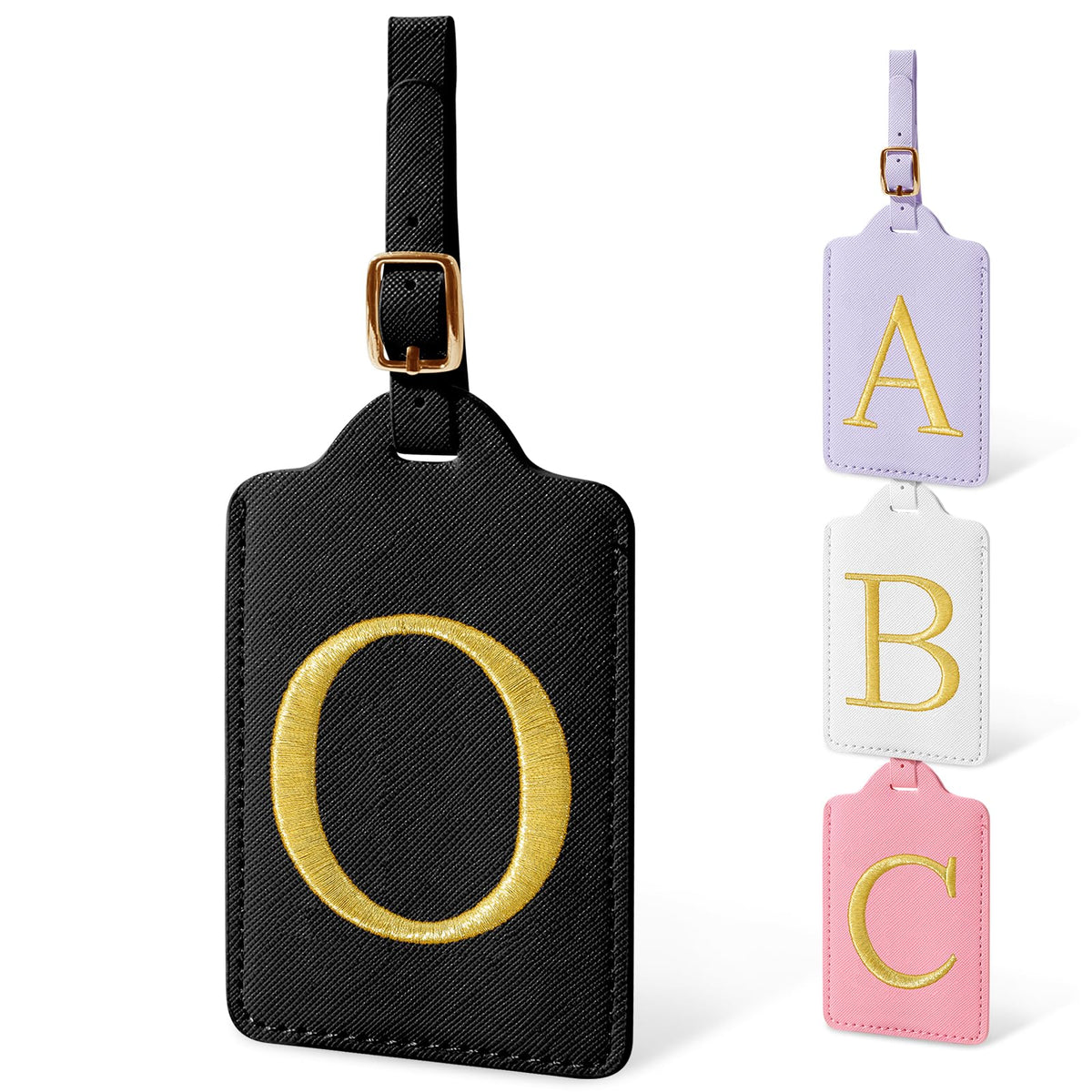 Personalized Initial Luggage Tags for Suitcases, Cute PU Leather Embroidered Letter Travel Luggage Tags, Suitcase Identifier Name Baggage Tag, Bag Tags for Men Women Kids Luggage Handbags(Pink M)