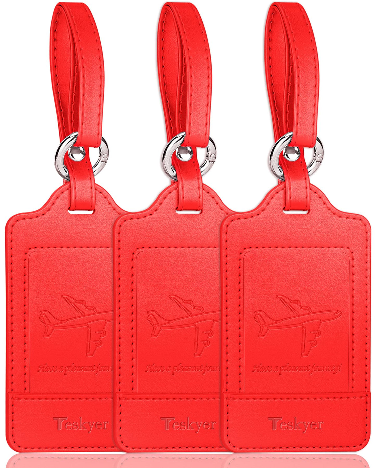 Teskyer Leather Luggage Tags for Suitcases, 3 Pack, Black