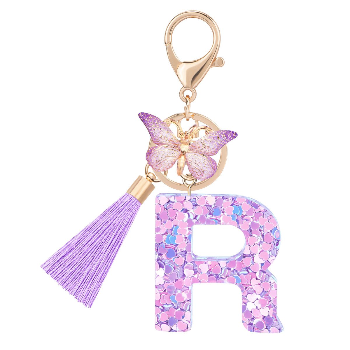 Initial letter Keychains for Women Girls Tassel Butterfly Cute Keychain for Wallet Backpack charm