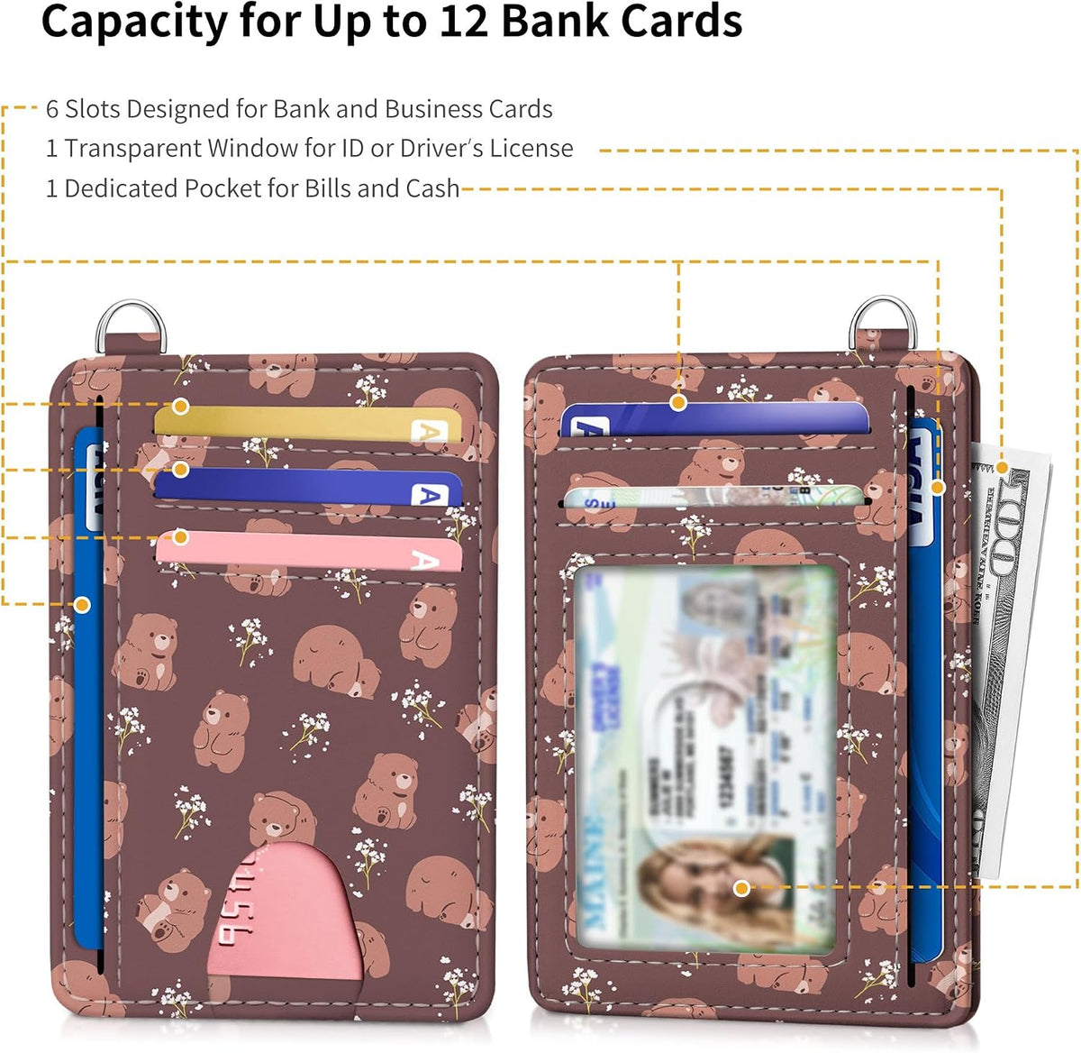 Mayski Slim Wallet, Credit Card Holder for Women, Minimalist Front Pocket RFID Blocking Card Cases, Small Wallet Women Men(Cute Bear)