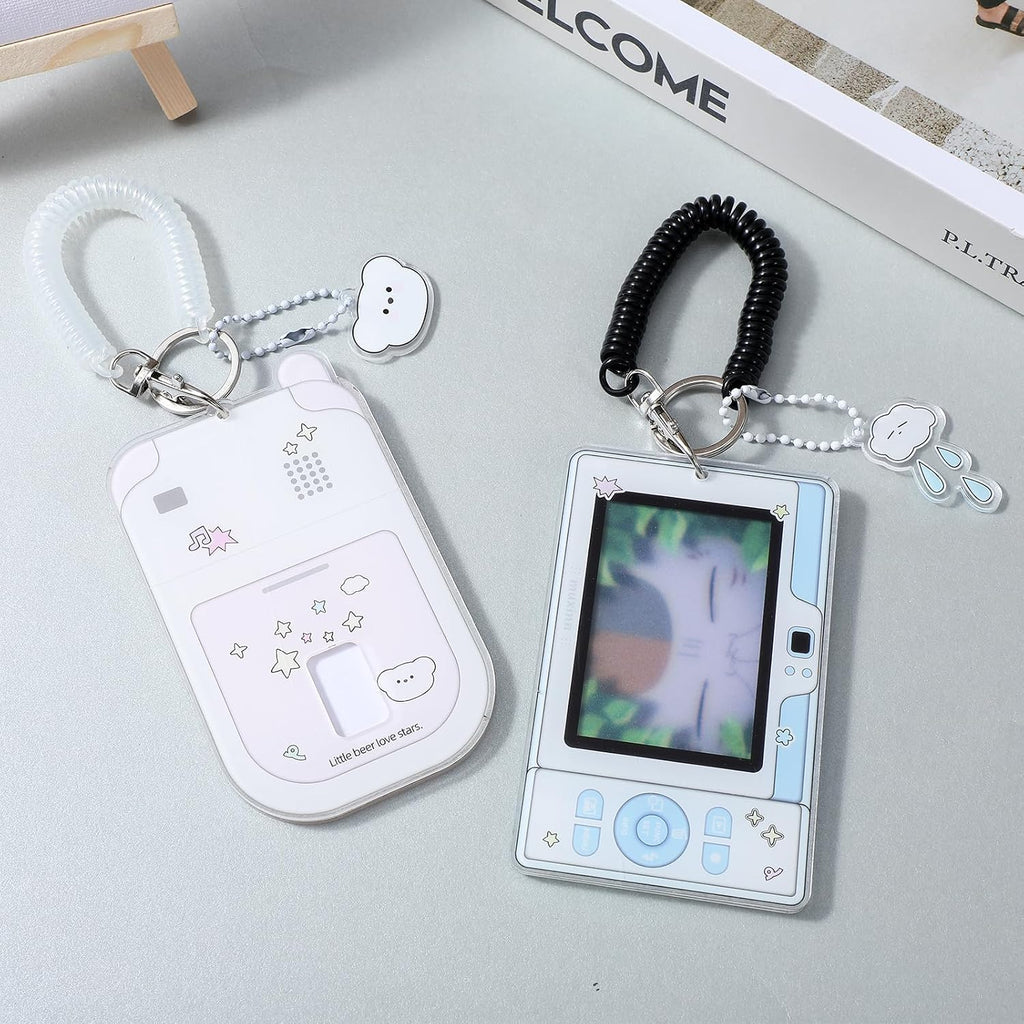 Mabor 2Pcs Cartoon Photo Card Holder, Photocard Holder Keychain Cute ID Badge Holders Acrylic Photocards Holders with Cloud Bear Pendant Spiral Wrist Coil