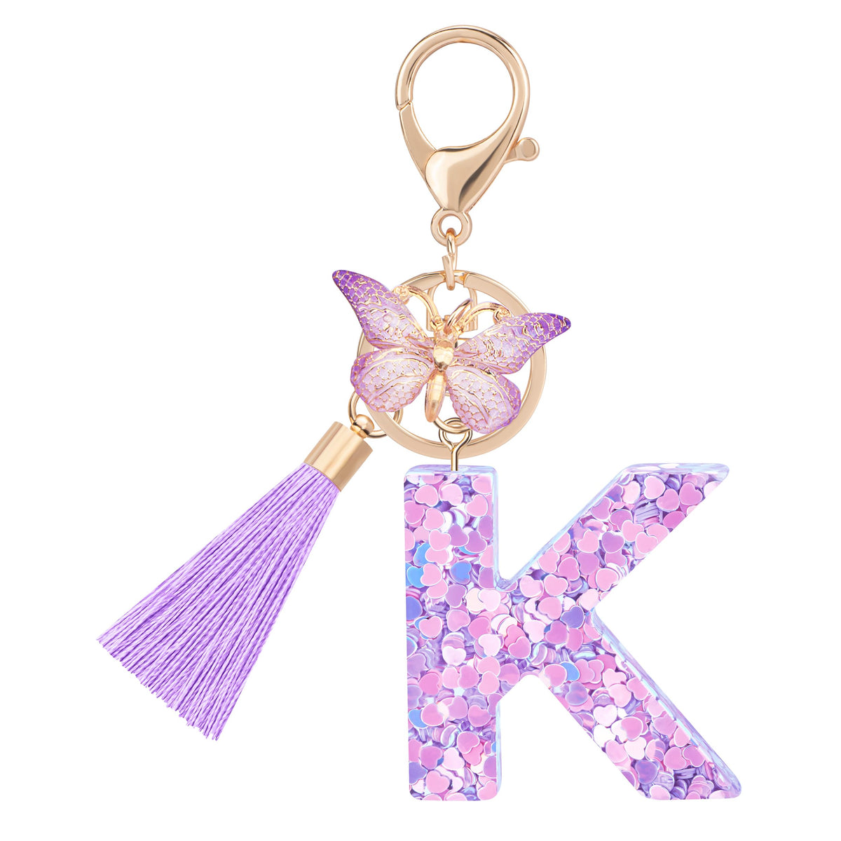 Initial letter Keychains for Women Girls Tassel Butterfly Cute Keychain for Wallet Backpack charm
