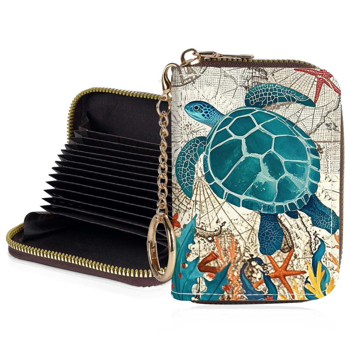 Credit Card Holder for Women,Small Rfid Wallet with Keychain Zipper,Cute PU Leather Card Case Wallet，Accordion Credit Card Wallets Gift,Cat Struck by Lightning