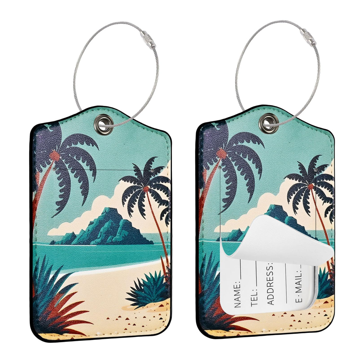 Seorsok 2 PCS Luggage Travel Tags for Suitcases,Cute Pink Leopard PU Leather Name Tag with Privacy Cover&ID Label Address Card and Durable Metal Ring Suitable for Men Women Handbags Backpack,Pink