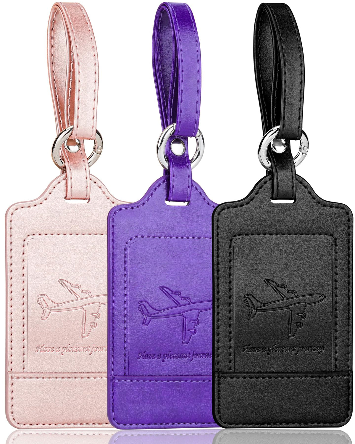 Teskyer Leather Luggage Tags for Suitcases, 3 Pack, Black