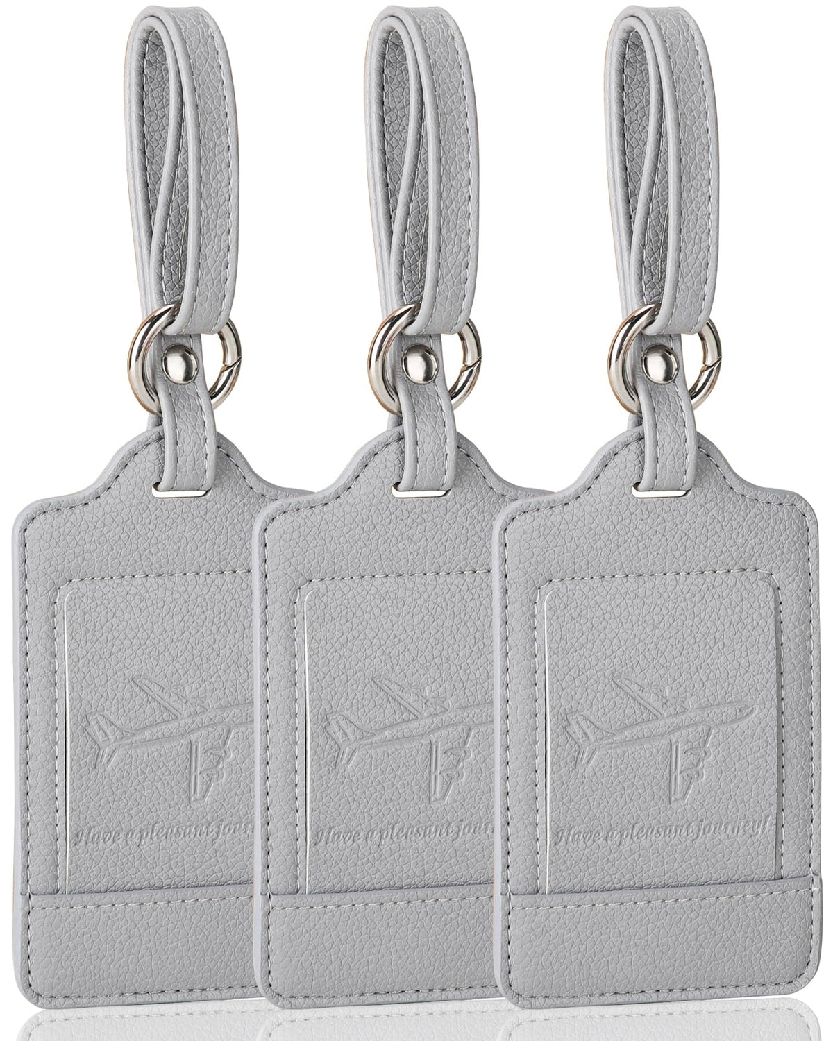 Teskyer Leather Luggage Tags for Suitcases, 3 Pack, Black
