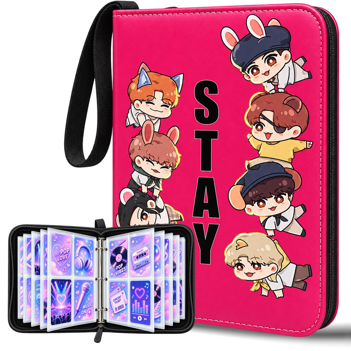 Cute Trading Photocard Binder, STAY Photo Album Cartoon Card Holder Book Storage 400 Cards with Sleeves for Lomo Cards Gift - Boys & Girls, idol Photo Protect (Blue)