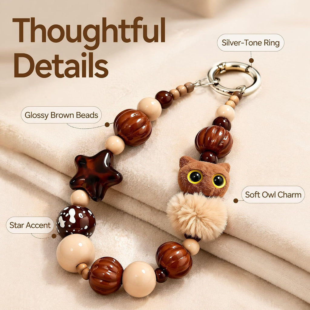 Cute Owl Beaded Keychain Wrist Strap Halloween Fall Decor Charm for Phone