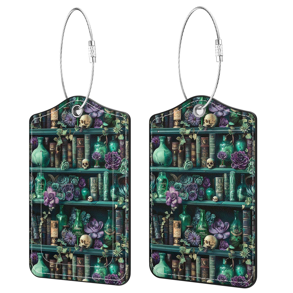 2 Pack PU Leather Luggage Tags for Suitcases, Black Gold Marble