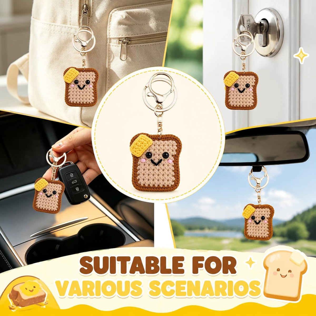 igvean Toast Keychain Heart Keychain Good Luck Gifts Sunflower Gifts