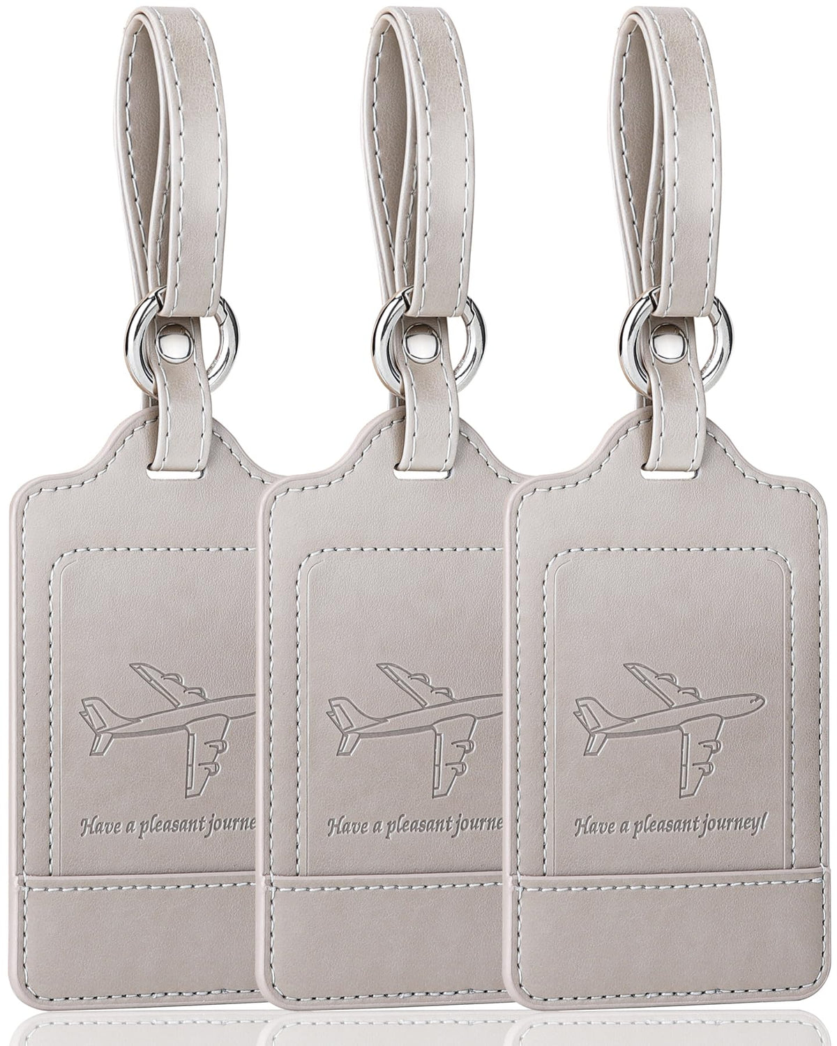 Teskyer Leather Luggage Tags for Suitcases, 3 Pack, Black