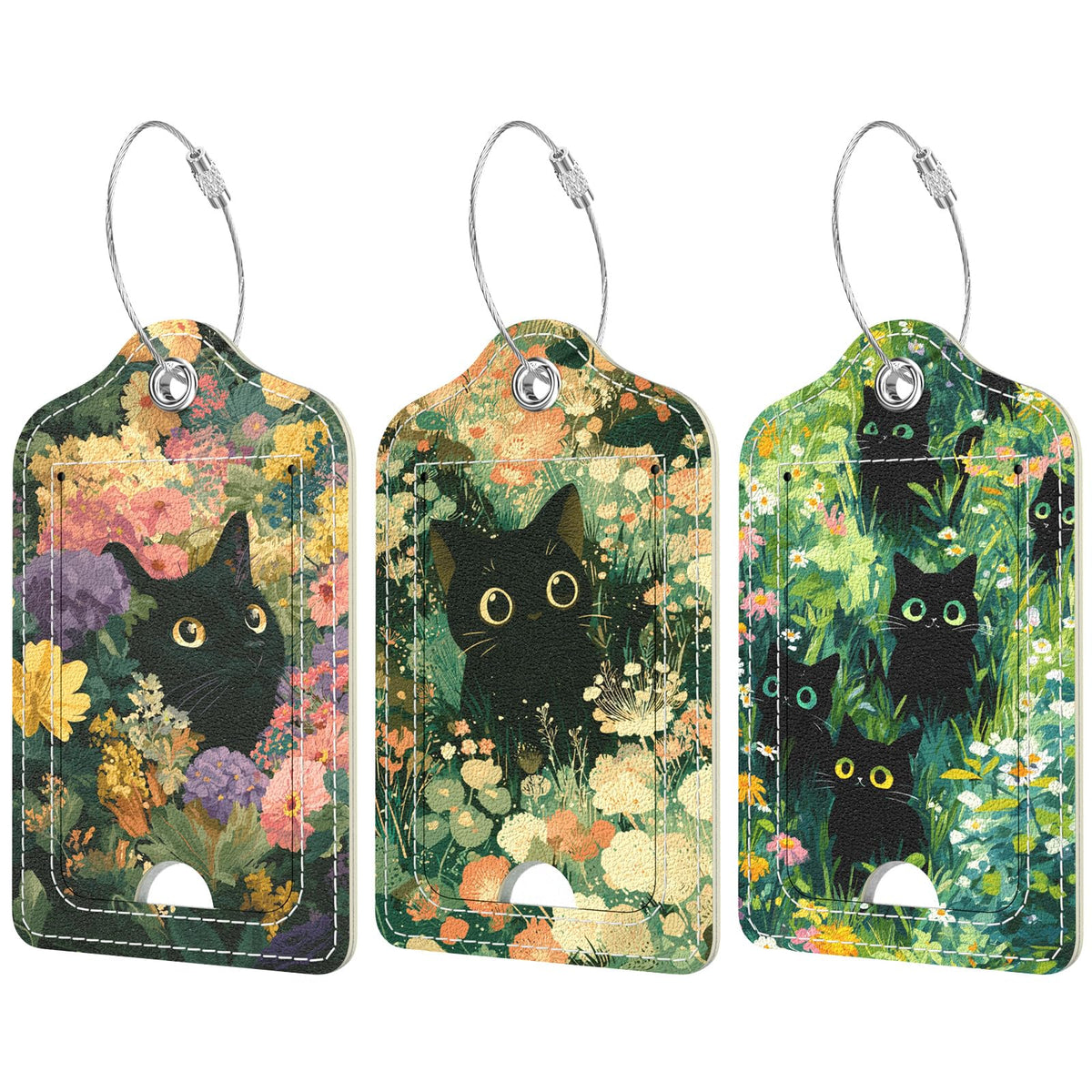 Rimilak 3 Pcs PU Leather Luggage Tags with Privacy Flap, Name ID Label