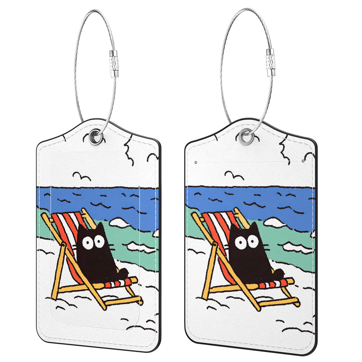 2 Pack PU Leather Luggage Tags for Suitcases, Black Gold Marble