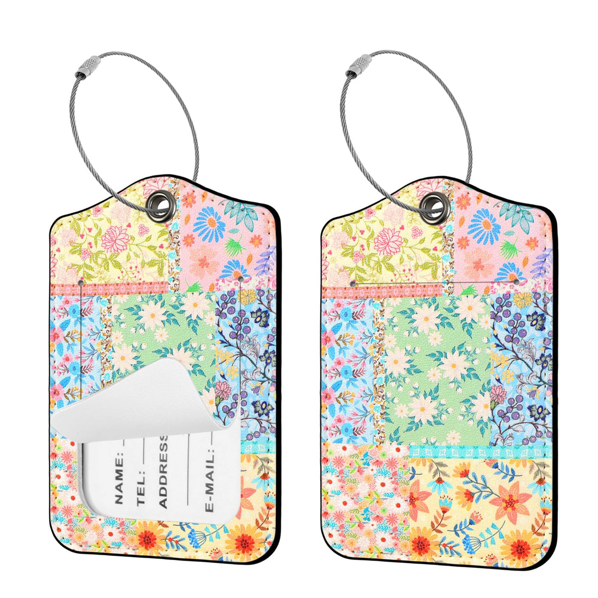 Seorsok 2 PCS Luggage Travel Tags for Suitcases,Cute Pink Leopard PU Leather Name Tag with Privacy Cover&ID Label Address Card and Durable Metal Ring Suitable for Men Women Handbags Backpack,Pink