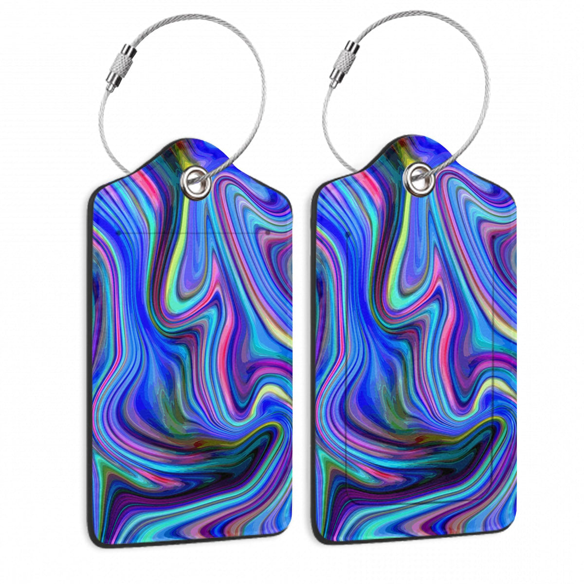 Travel Stamp Luggage Tags for Suitcase,2 Pack Retro Passport Carte Postale Luggage Tag Leather Privacy Cover ID Label with Stainless Steel Loop for Women Men Kids Girls