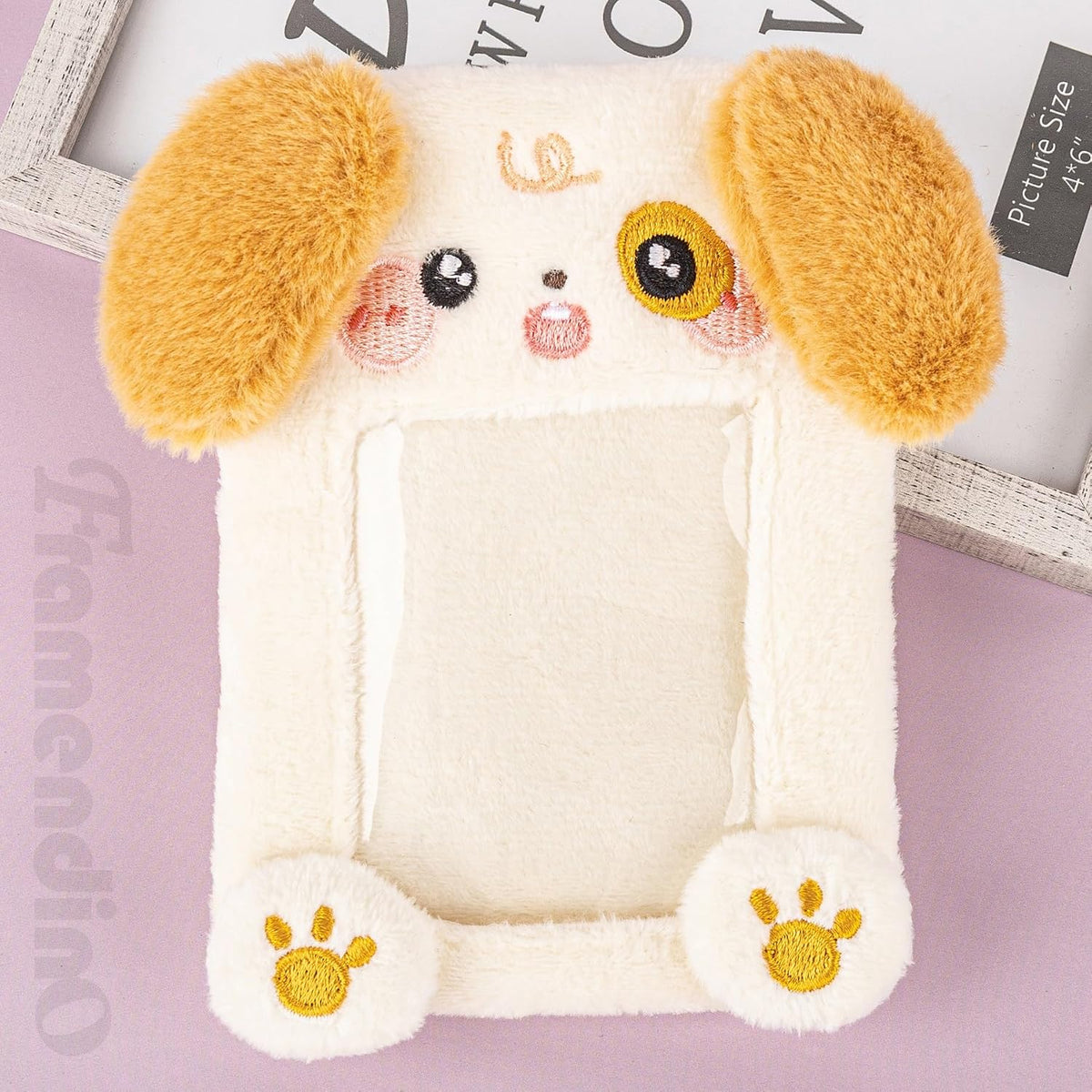 Framendino, Plush Photo Card Holder Keychain Dog Cartoon ID Sleeves for Badge Credit Idol Photos