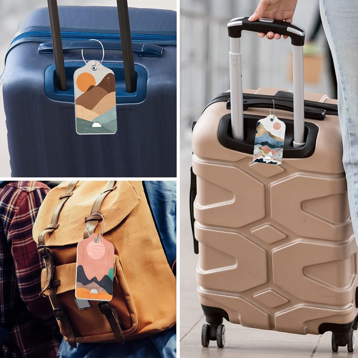 Rimilak 3 Pcs PU Leather Luggage Tags with Privacy Flap, Name ID Label