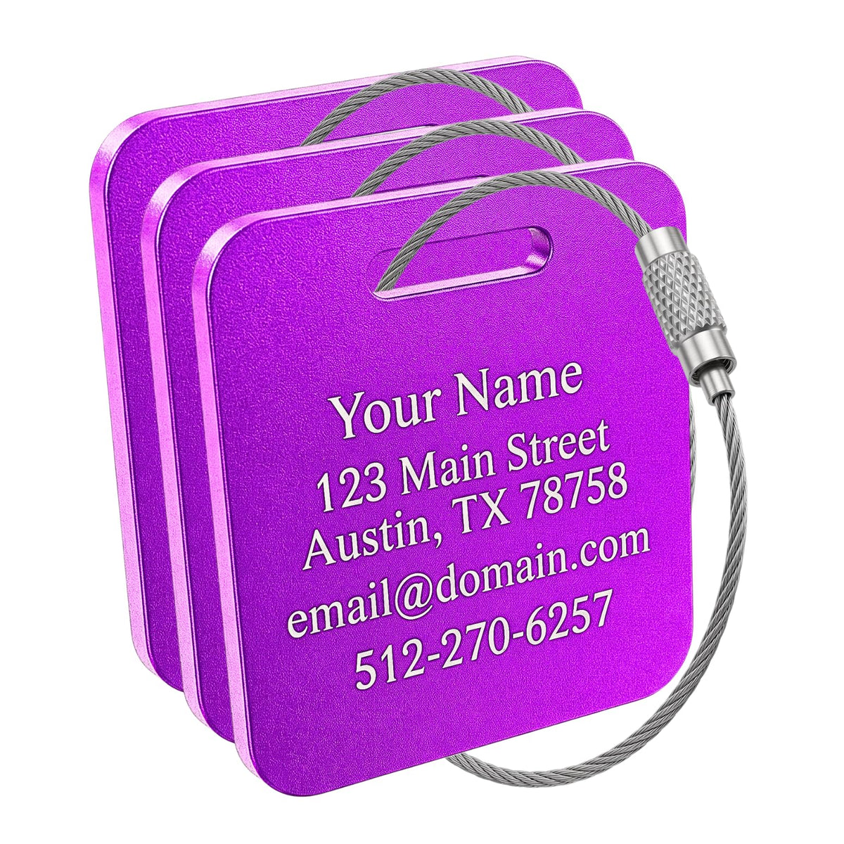 Custom Metal Luggage Tags (3 or 6 Pack) - Personalized Unique Suitcase & Backpack Travel, Durable, Waterproof & Heavy Duty (Orange)