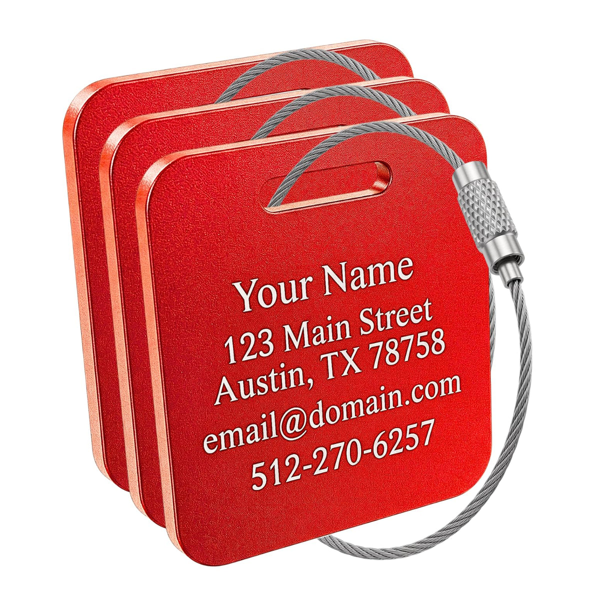 Custom Metal Luggage Tags (3 or 6 Pack) - Personalized Unique Suitcase & Backpack Travel, Durable, Waterproof & Heavy Duty (Orange)