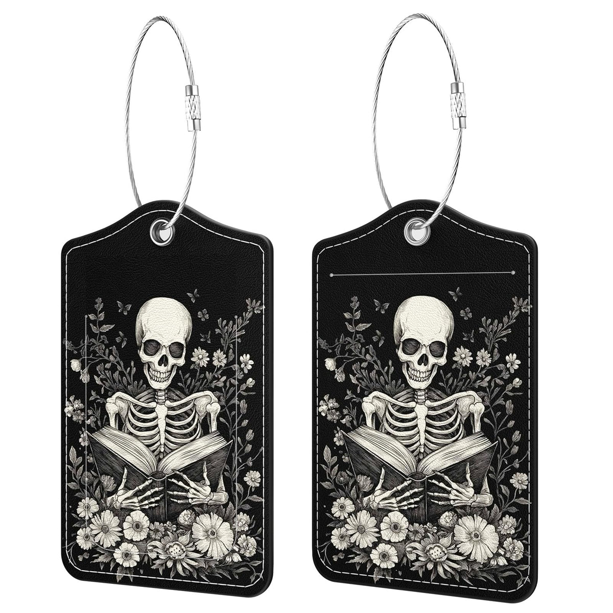 2 Pack PU Leather Luggage Tags for Suitcases, Black Gold Marble