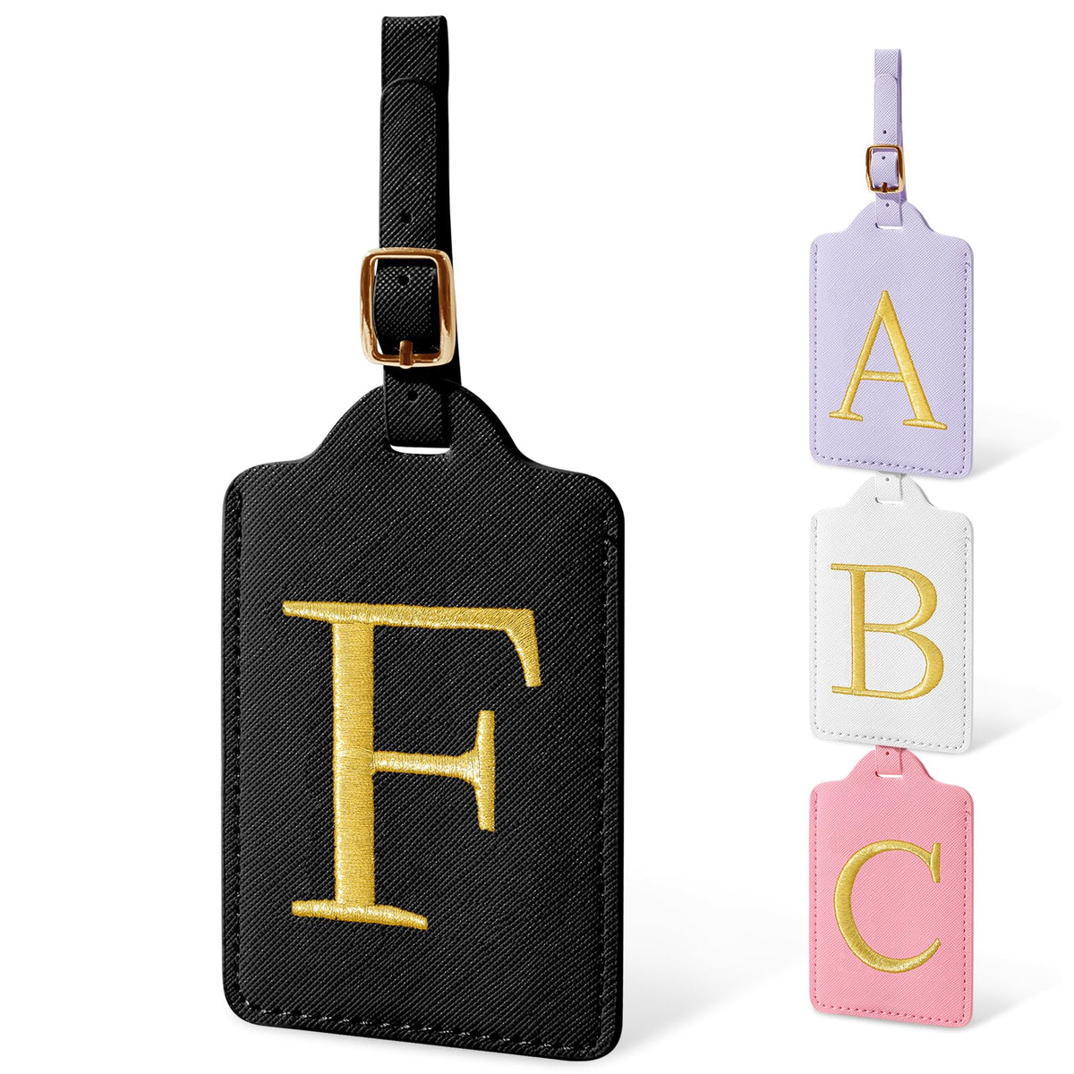 Personalized Initial Luggage Tags for Suitcases, Cute PU Leather Embroidered Letter Travel Luggage Tags, Suitcase Identifier Name Baggage Tag, Bag Tags for Men Women Kids Luggage Handbags(Pink M)