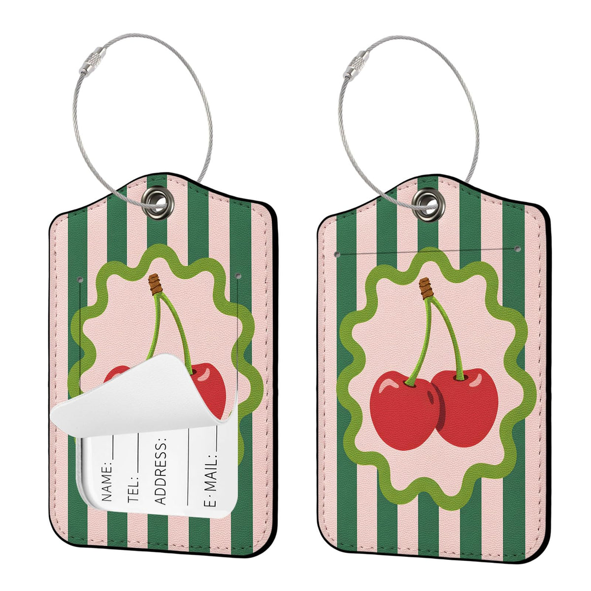 Seorsok 2Pcs Luggage Travel Tags for Suitcases,Cute Color Grids Checkered PU Leather Name Tag with Privacy Cover&ID Label Address Card and Durable Metal Ring Suitable for Men Women Handbags Backpack