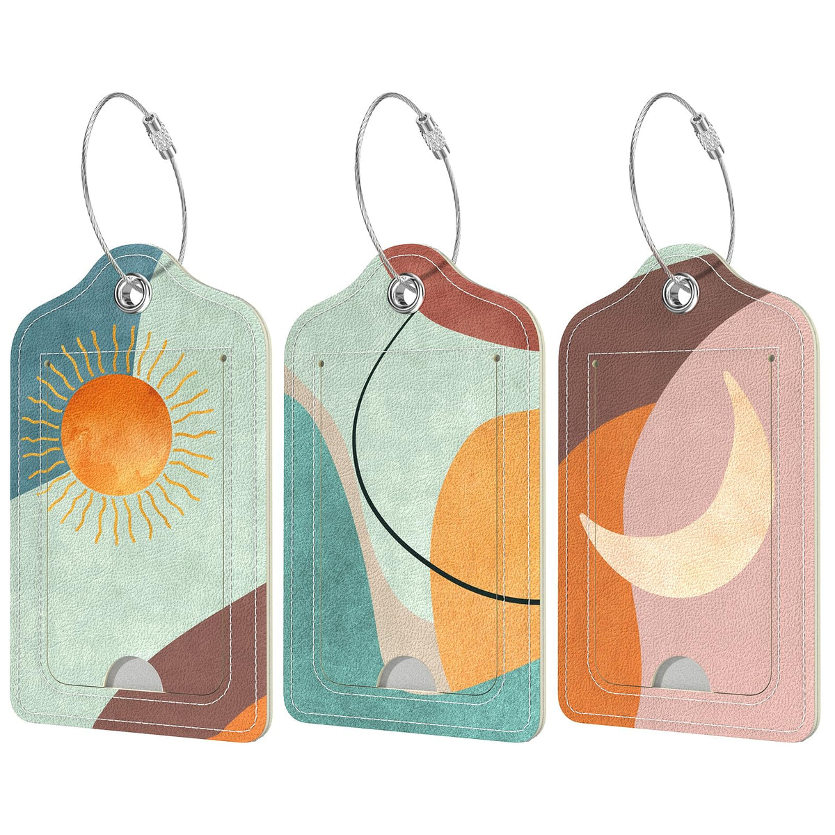 Rimilak 3 Pcs PU Leather Luggage Tags with Privacy Flap, Name ID Label