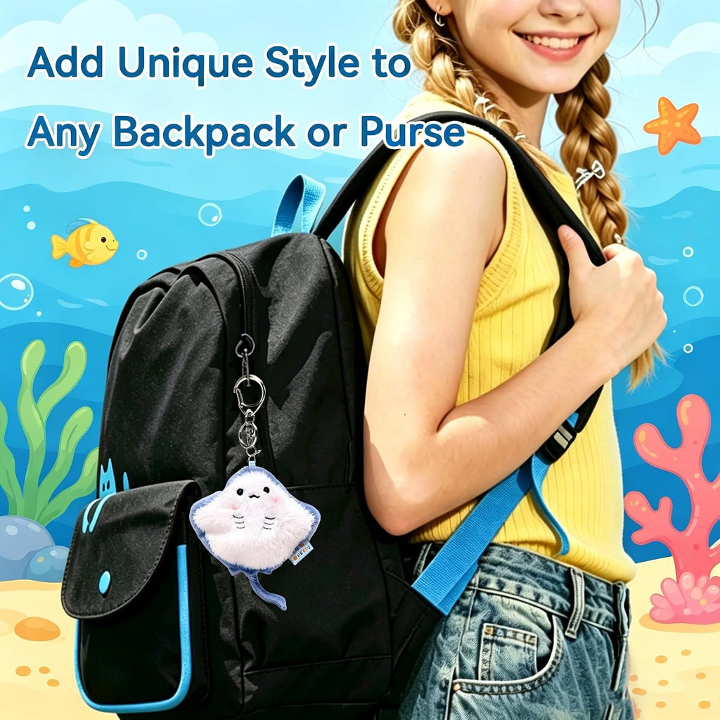 Cute Ocean Animal Plush Keychain-Stuffed Animal Bag Charm for Backpack Purse,Ocean Themed Gift for Teens Women