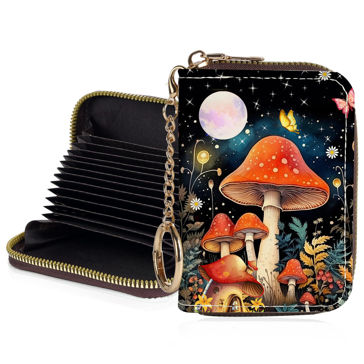 Credit Card Holder for Women,Small Rfid Wallet with Keychain Zipper,Cute PU Leather Card Case Wallet，Accordion Credit Card Wallets Gift,Cat Struck by Lightning