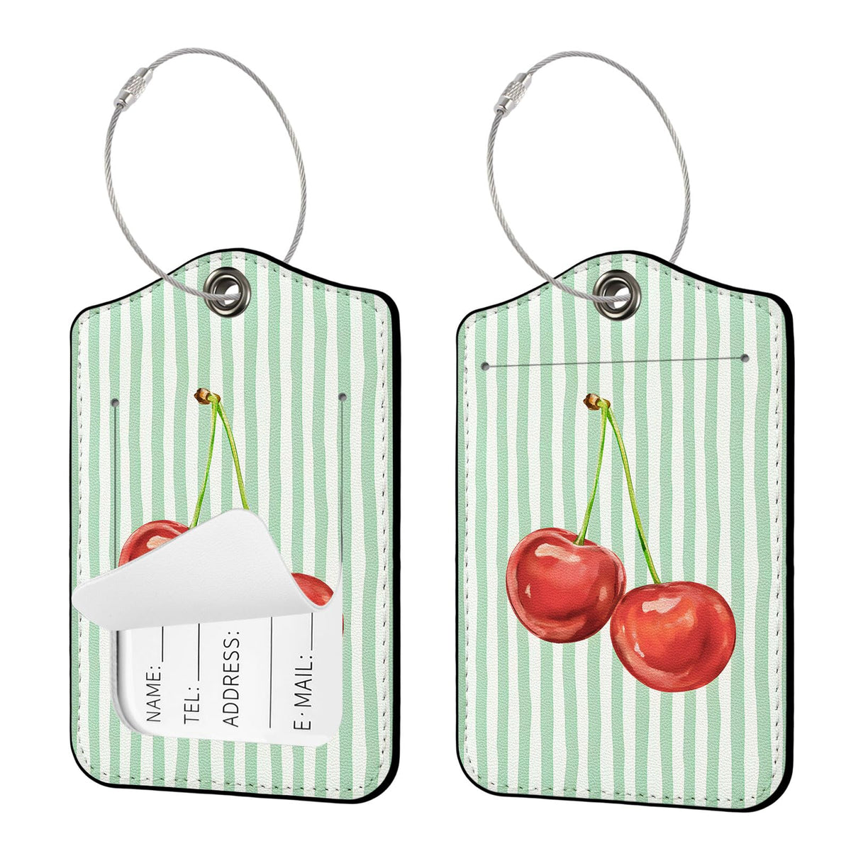 Seorsok 2Pcs Luggage Travel Tags for Suitcases,Cute Color Grids Checkered PU Leather Name Tag with Privacy Cover&ID Label Address Card and Durable Metal Ring Suitable for Men Women Handbags Backpack