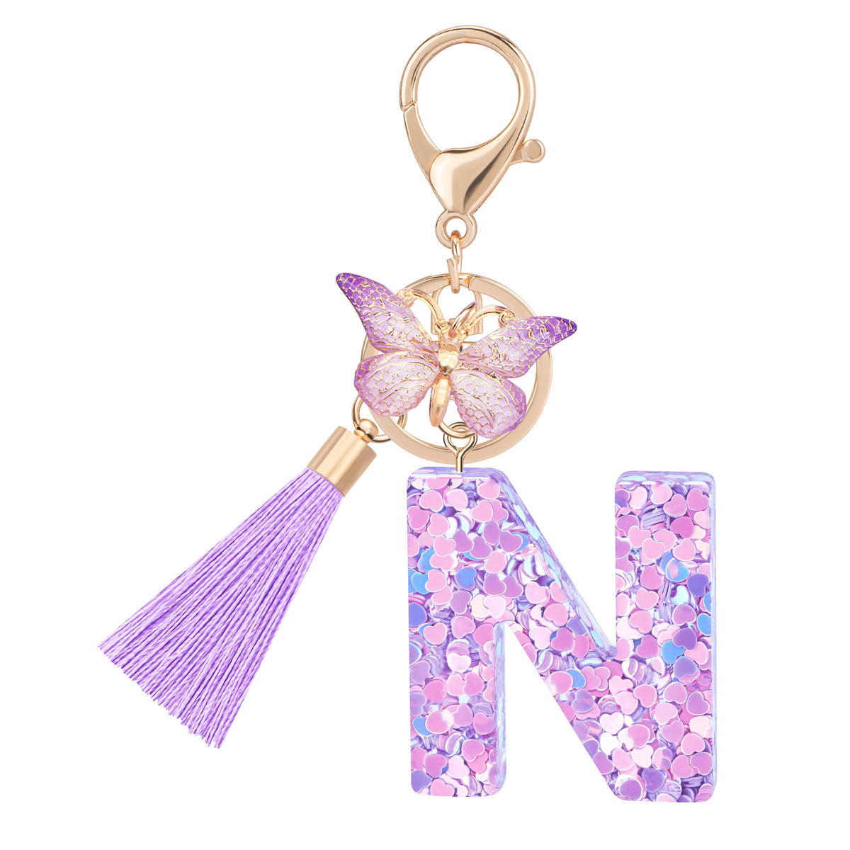 Initial letter Keychains for Women Girls Tassel Butterfly Cute Keychain for Wallet Backpack charm