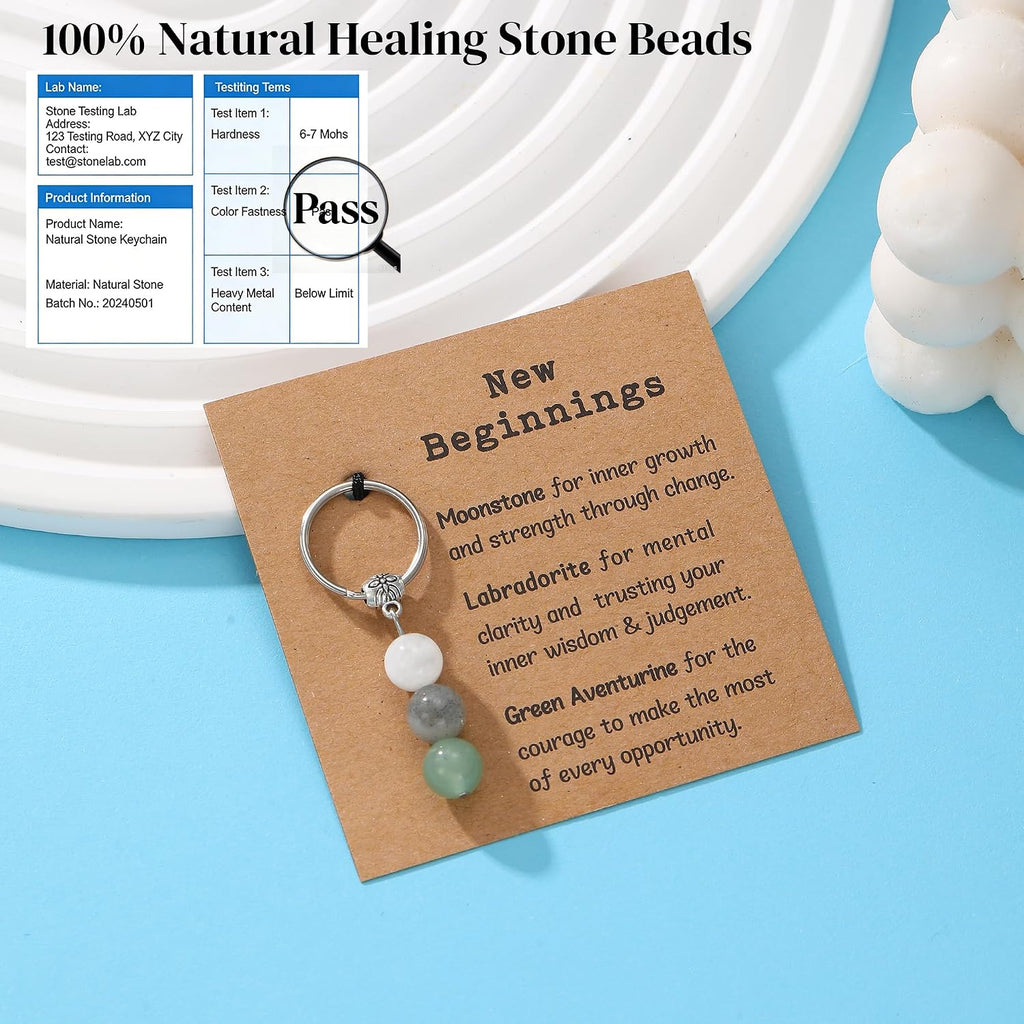 GINAZL Natural Crystals Keychain Gift for New Beginnings, New Beginnings Gifts for Coworker Anxiety Relief Keychain for Women