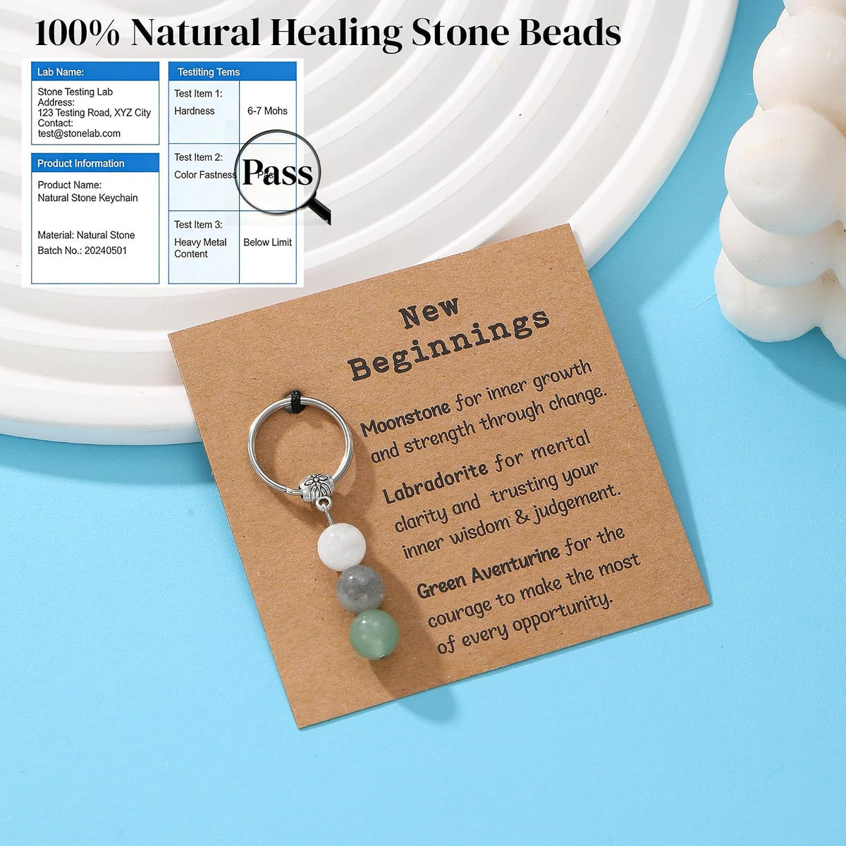GINAZL Natural Crystals Keychain Gift for New Beginnings, New Beginnings Gifts for Coworker Anxiety Relief Keychain for Women