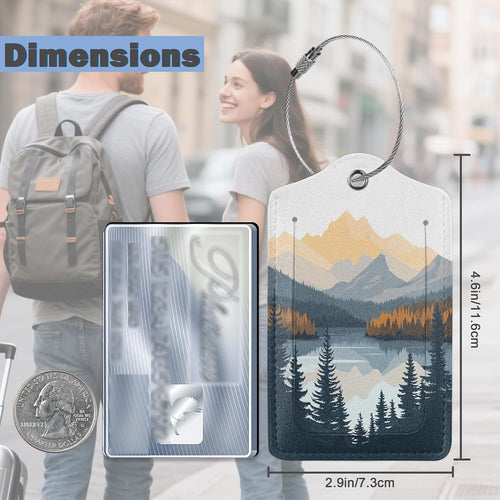 3 Pack Luggage Tag for Suitcase Leather Travel Cruise Luggage Tag with Stainless Steel Loop Name ID Label Privacy Cover for Adults Teens Travel Bag Labels Set (Mountain Forest Lake)