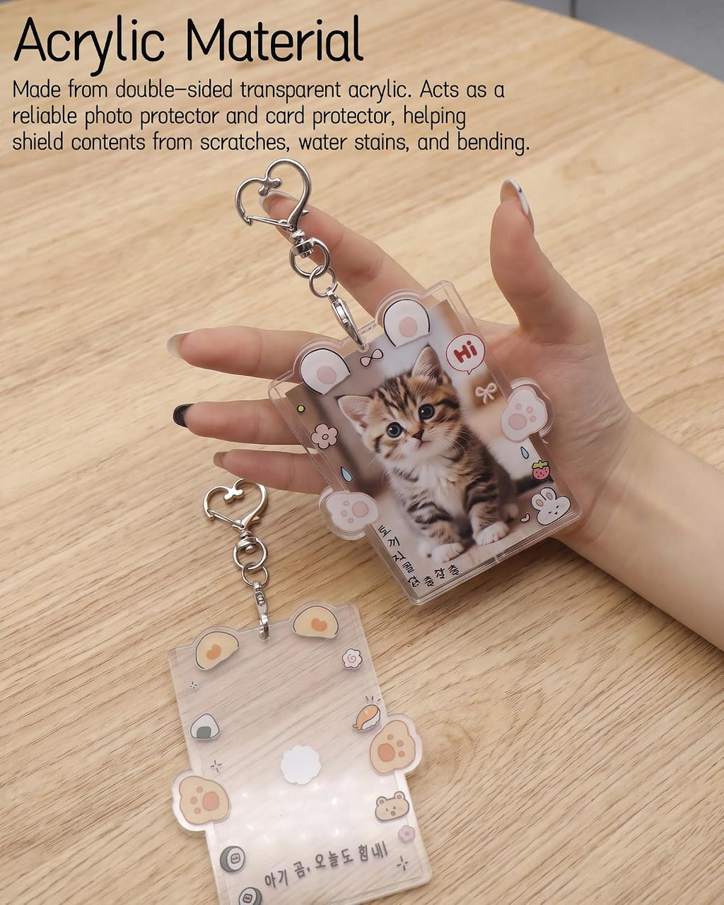 2 Pieces Animal Ear Photocard Holders with Heart Keychain, Multicolor B