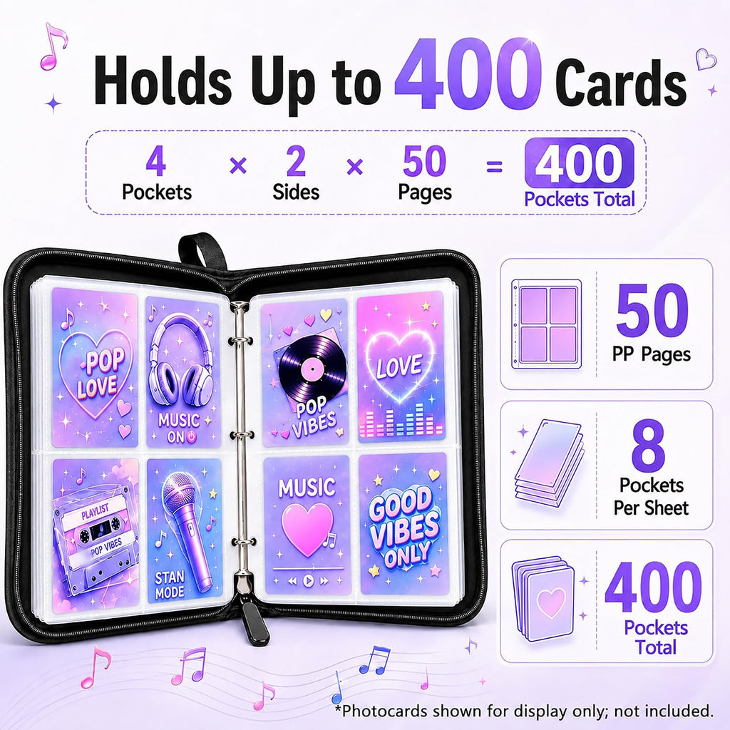 Cute Trading Photocard Binder, STAY Photo Album Cartoon Card Holder Book Storage 900 Cards with Sleeves for Lomo Cards Gift - Boys & Girls, idol Photo Protect (Beige)