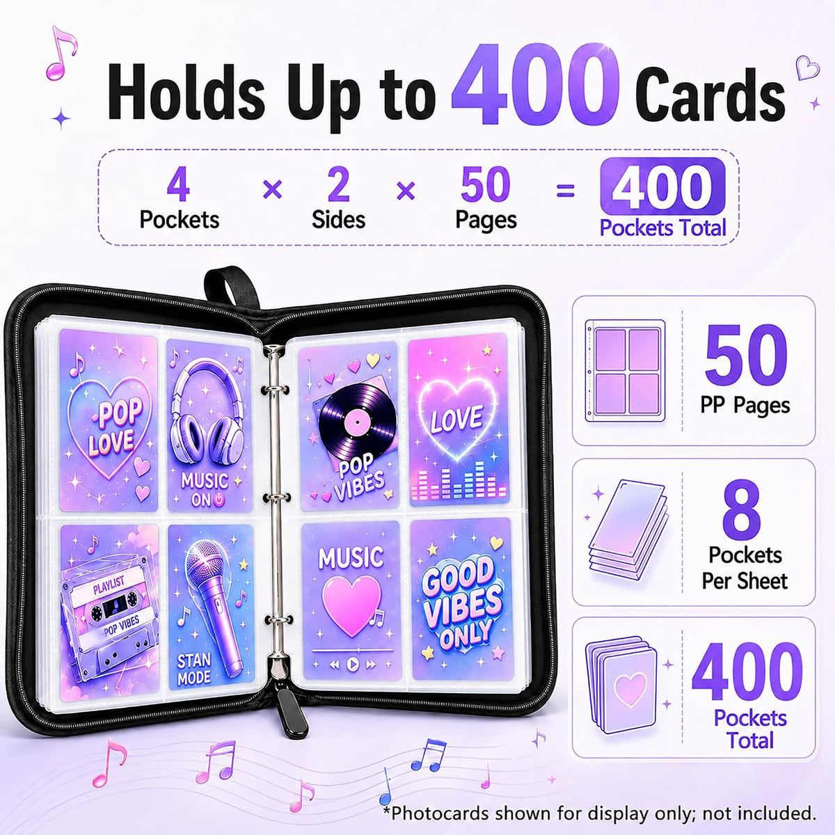 Cute Trading Photocard Binder, STAY Photo Album Cartoon Card Holder Book Storage 900 Cards with Sleeves for Lomo Cards Gift - Boys & Girls, idol Photo Protect (Beige)