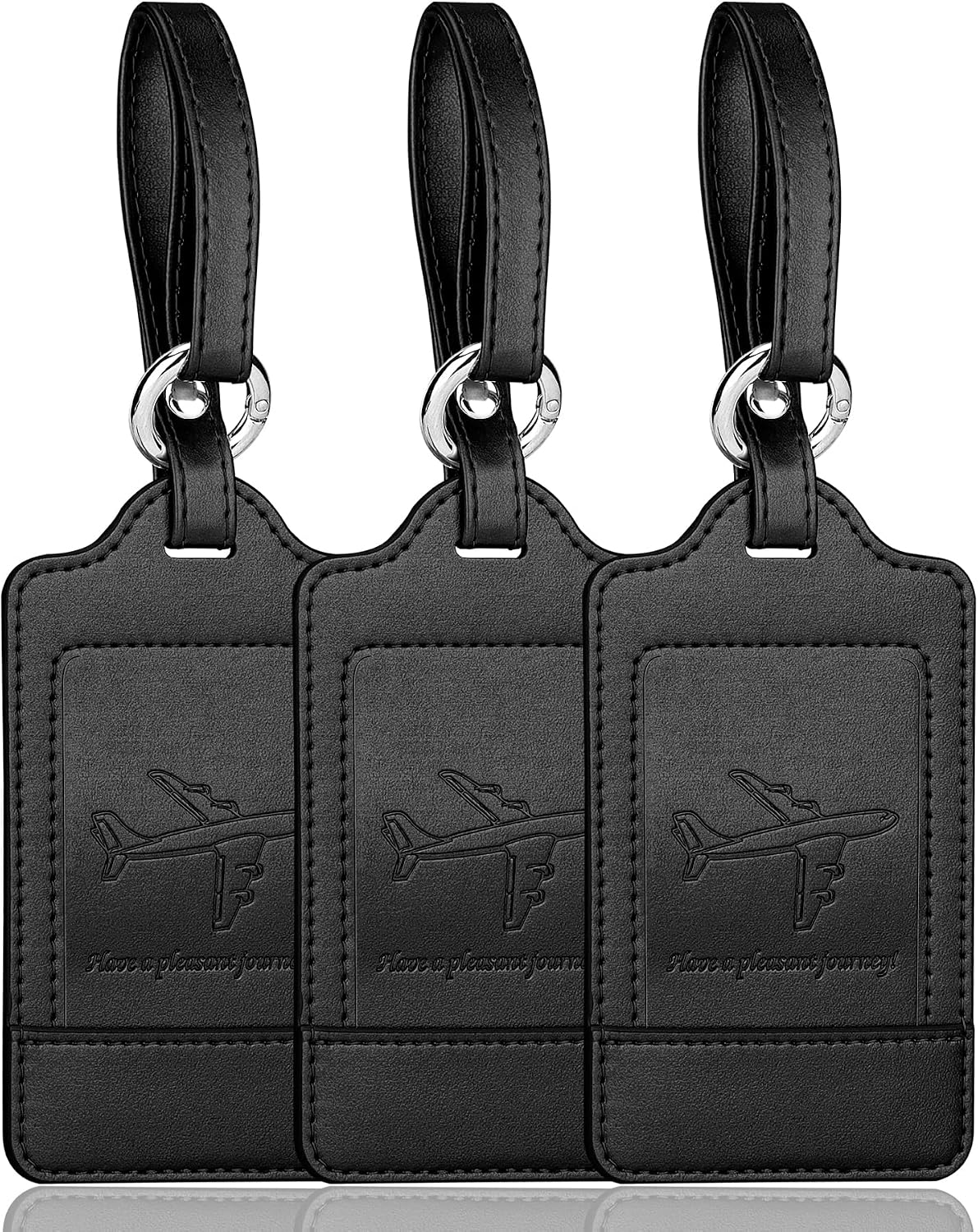 Teskyer Leather Luggage Tags for Suitcases, 3 Pack, Black
