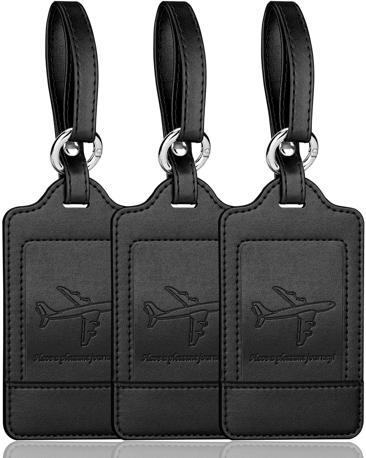 Teskyer Leather Luggage Tags for Suitcases, 3 Pack, Black