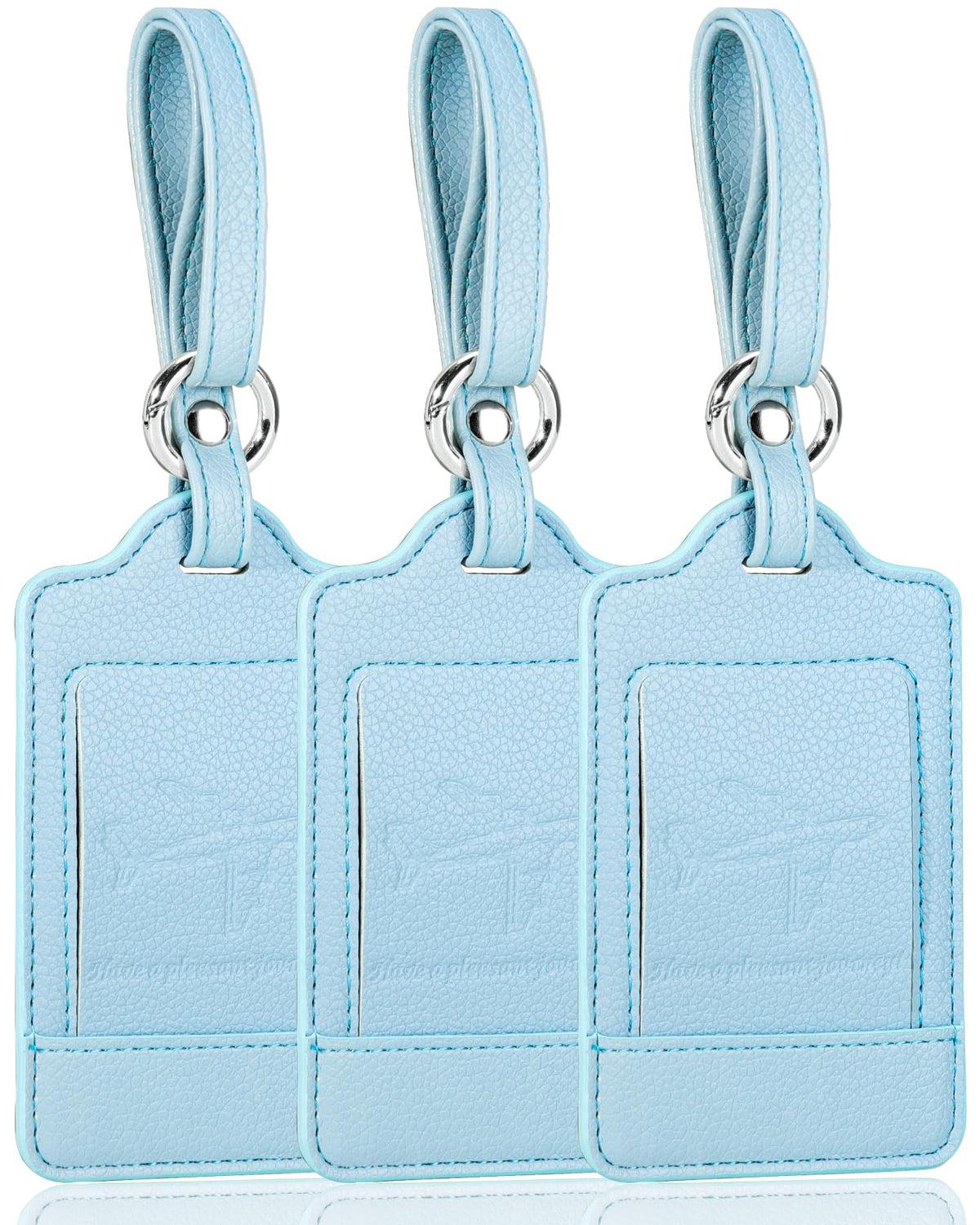 Teskyer Leather Luggage Tags for Suitcases, 3 Pack, Black