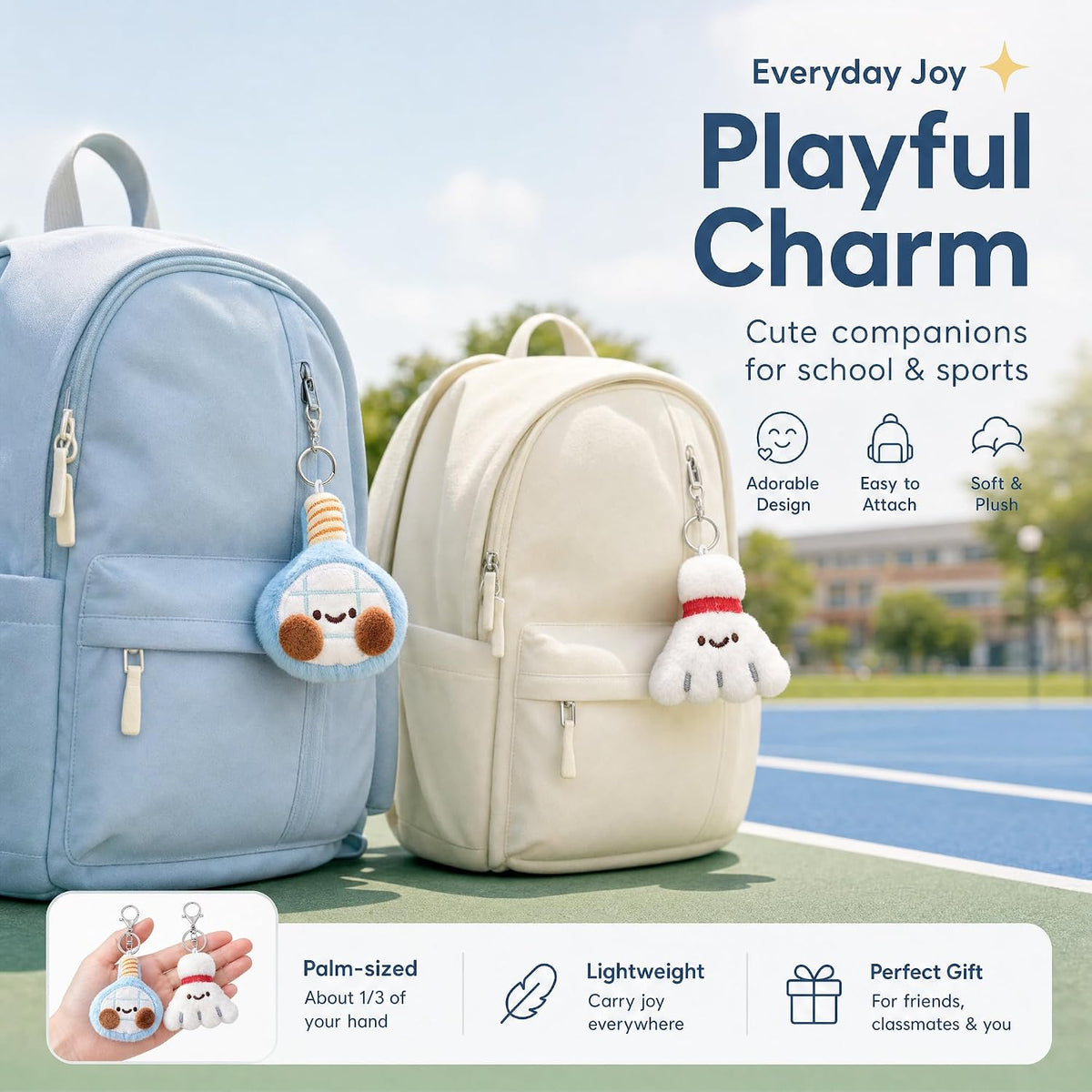 2 Pieces Plush Badminton Racket Set Bag Charm Cute Purse Charm Plush Car Key Sports Backpack Accessories Balls Party Birthday Gifts Matching Key Ring (Blue Badminton)